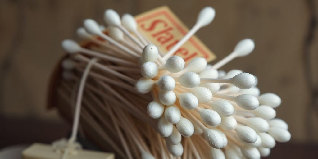 Close-up of vintage cotton swabs with a vintage background.