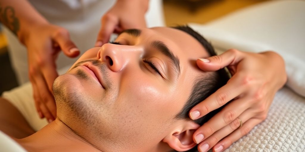 Man receiving a relaxing massage in a serene spa setting.