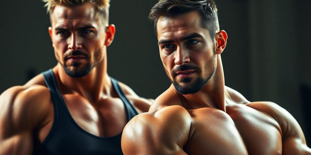 Muscular men in athletic wear.