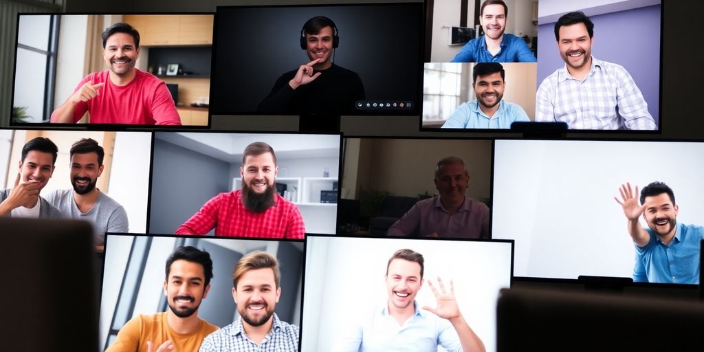 Gay men connecting online through digital interfaces.