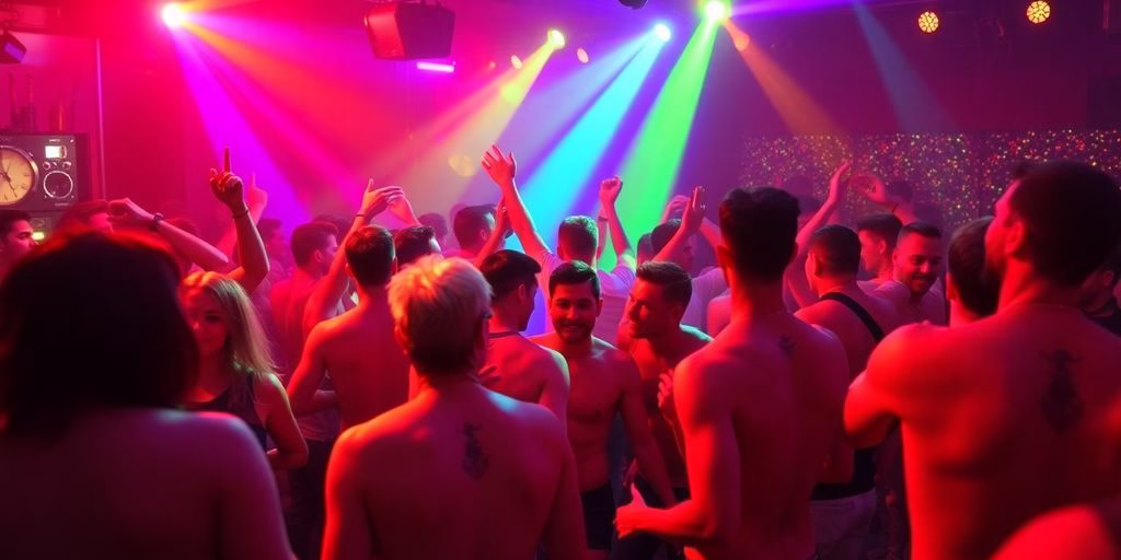 Energetic dancers on a vibrant club floor.
