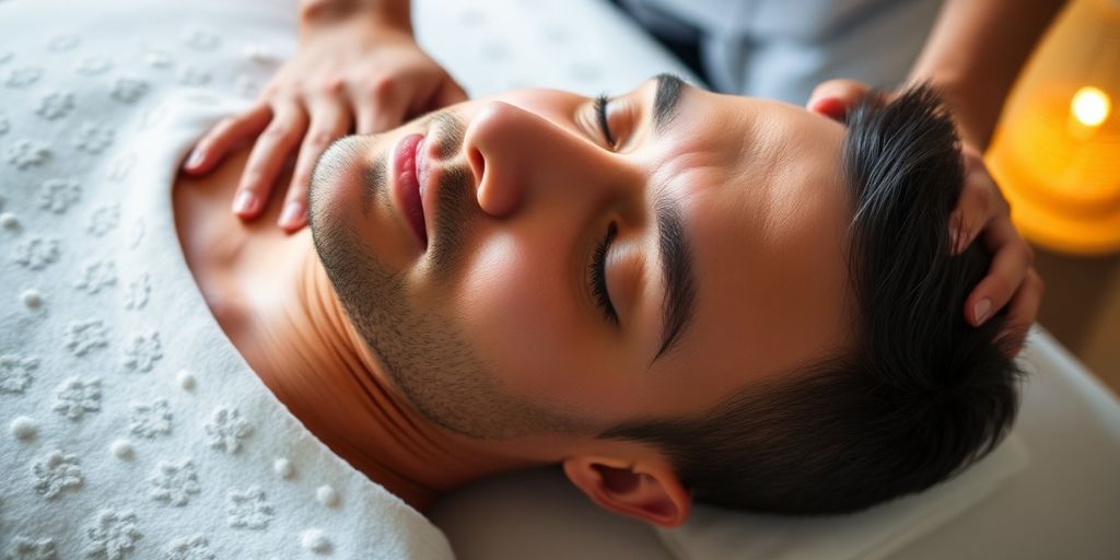 Relaxed man receiving a professional massage.