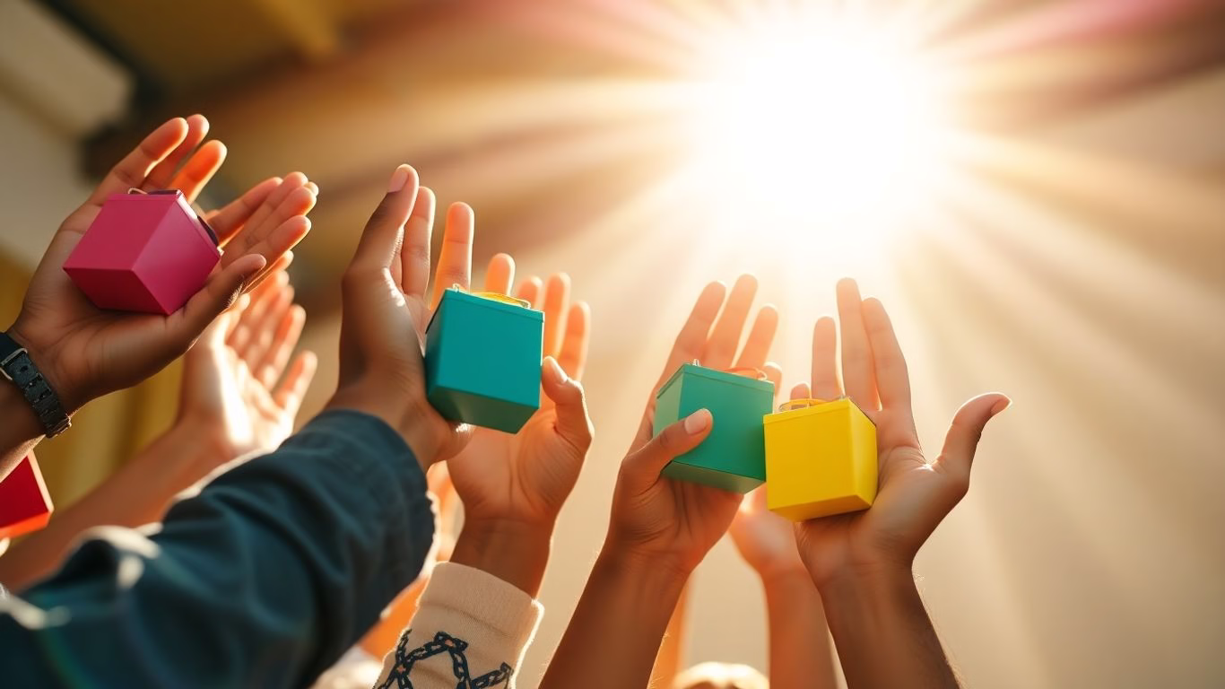Diverse hands holding donation boxes, symbolizing support.