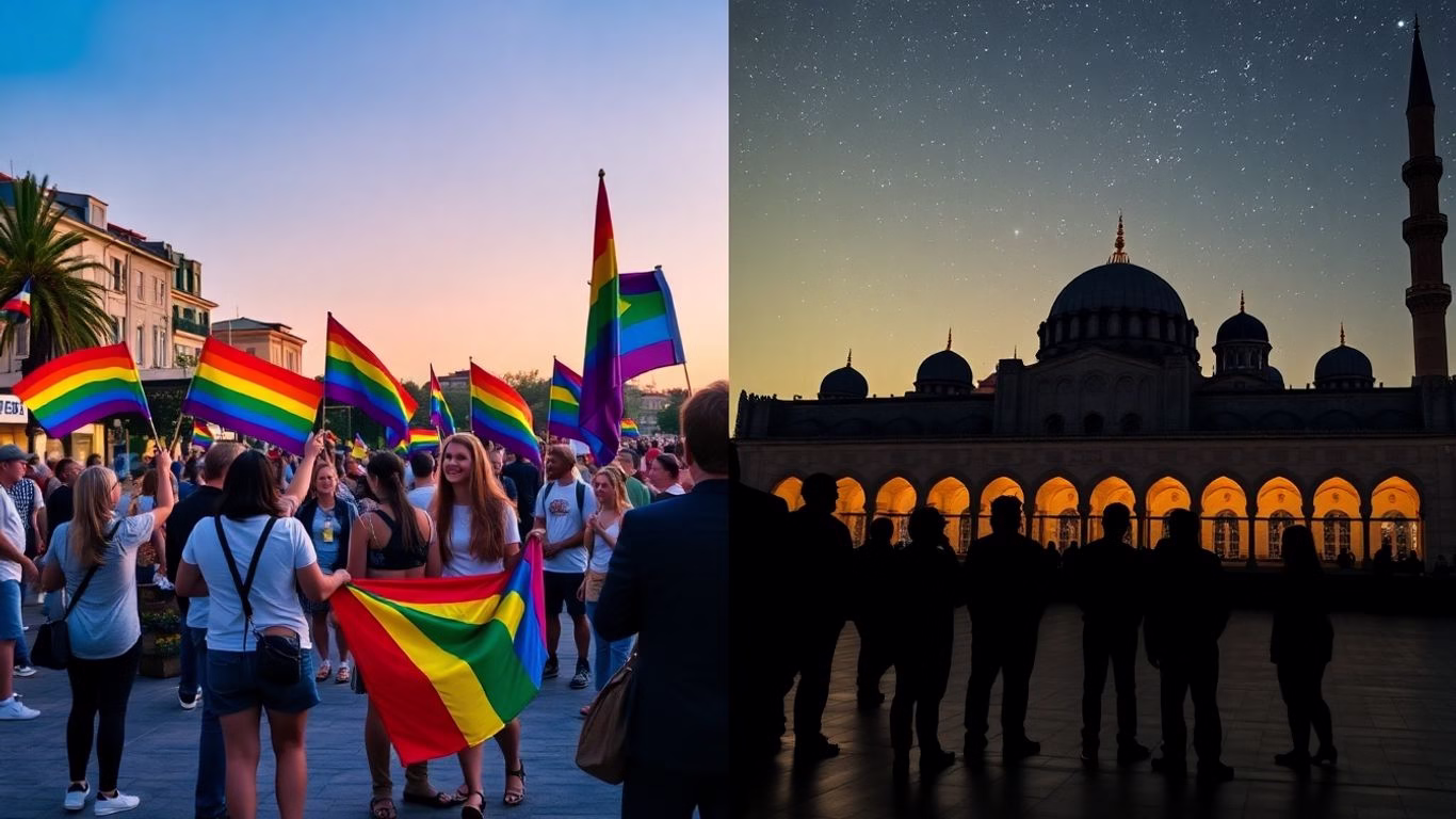 LGBTQ+ rights comparison: Muslim nations vs. Western democracies.