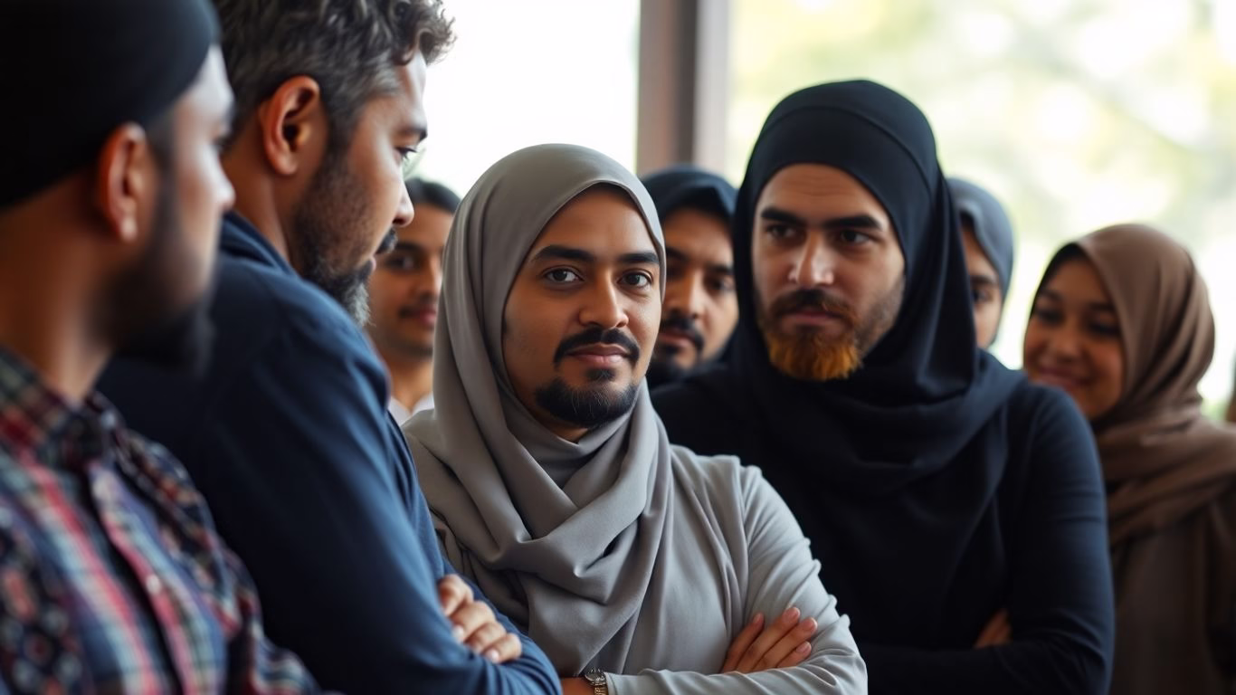 Muslim community members in dialogue about LGBTQ+ rights.