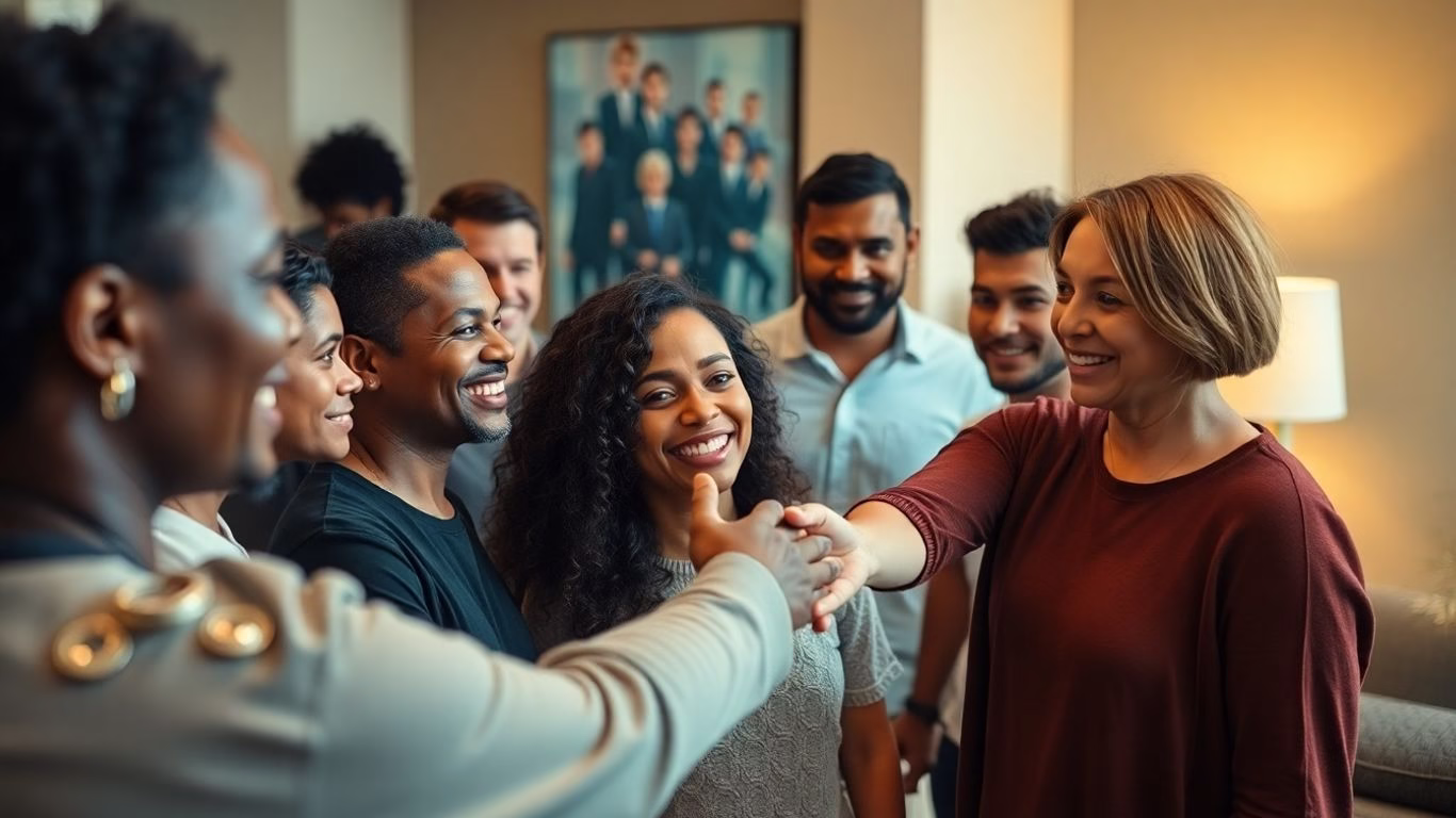 People connecting and supporting each other in a room.